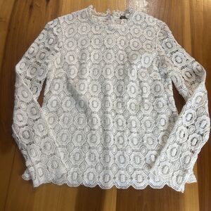 J McLaughlin Women’s Loni Blouse. XS. White. Lace Overlay. Long Sleeve